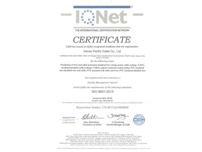 质量管理体系认证证书ISO 9001:2015